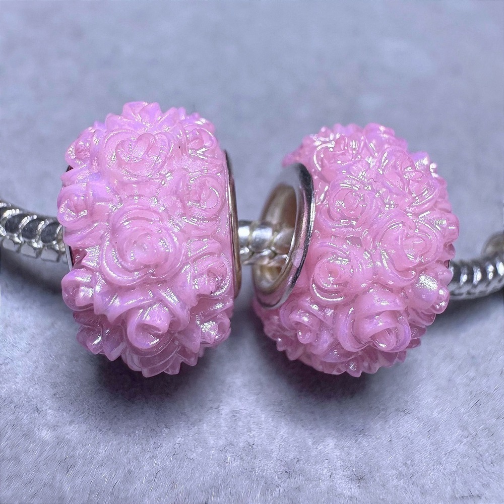 Pink Rose Flower Spacer Charm Bead fits Pandora